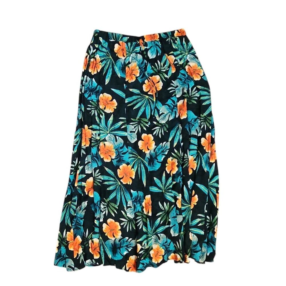 Notations‎ Skirt Womens Size M Medium Blue Hawaiian Tropical Floral Pull On Maxi